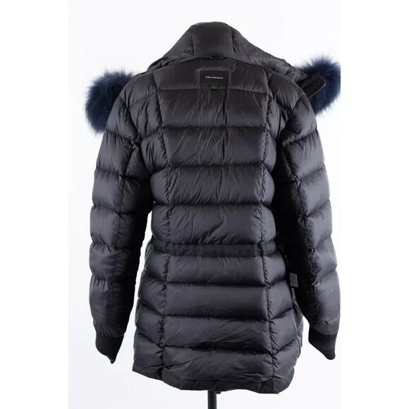 $1,250 Mackage Women's Rena Twill Down Parka Fox Fur Hood SZ L/G Black